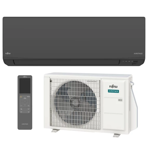 Fujitsu AIRSTAGE ASEH12KJCALB/AOEH12KJCA oldalfali split klíma csomag 3,4 kW (fekete)